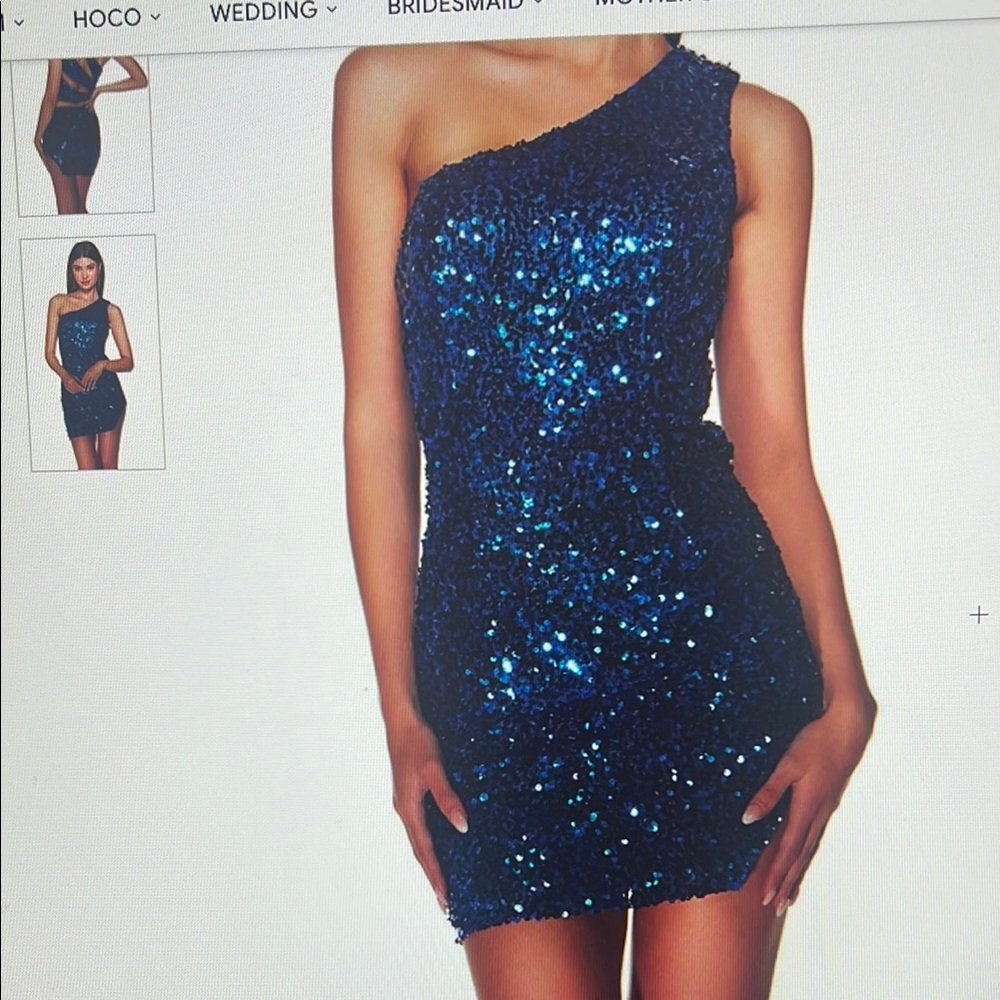 One-Shoulder Blue Sequin Dress